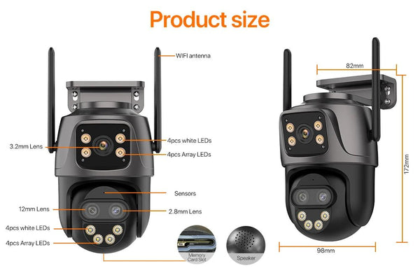 Wonsdar 6K 9MP IP Camera 8x Zoom Tri Lens PTZ With Dual Screen iCSee App - stepyours.com