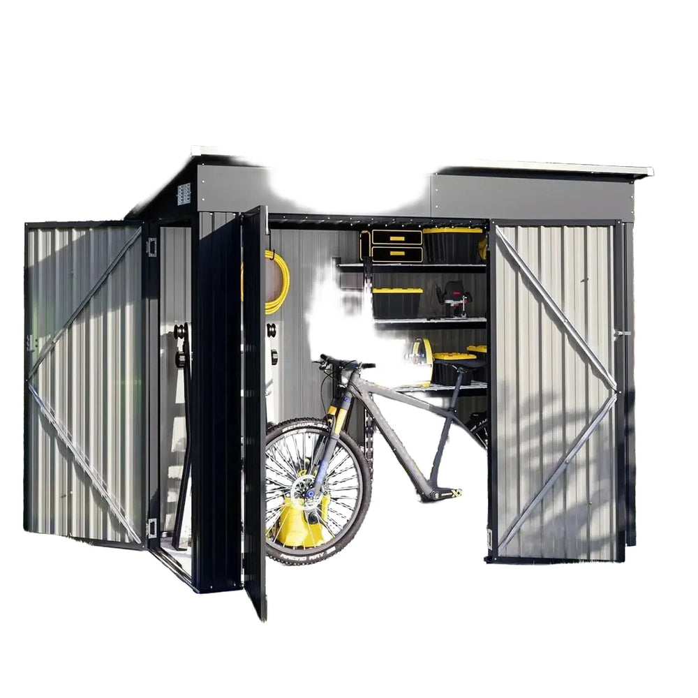 4x8ft Outdoor Storage Shed With Triple Lockable Door Metal Storage Cabinet With Sloping Roof For Tools Bicycles Storage For Garden Patio Courtyard