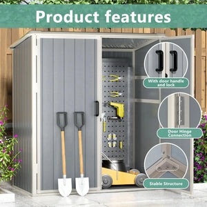 5x3ft Outdoor Storage Shed Resin Shed With Floor And Lockable Door Plastic Sheds For Garbage Can Tool Accessories Lawn Garden Grey