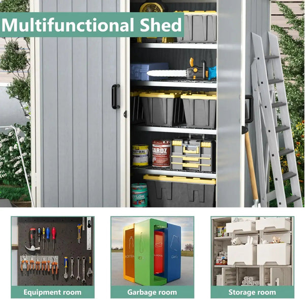 5x3ft Outdoor Storage Shed Resin Shed With Floor And Lockable Door Plastic Sheds For Garbage Can Tool Accessories Lawn Garden Grey