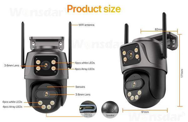 Three Screen WiFi IP Camera - 4K Dual Lens PTZ With AI Detection IP66 Waterproof - stepyours.com