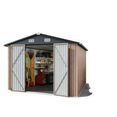Nordivale 10x12FT Outdoor Storage Shed with Floor and Lockable Double Doors Heavy Duty Galvanized Steel Metal Shed for Bike Tool Generator Storage in Backyard Patio