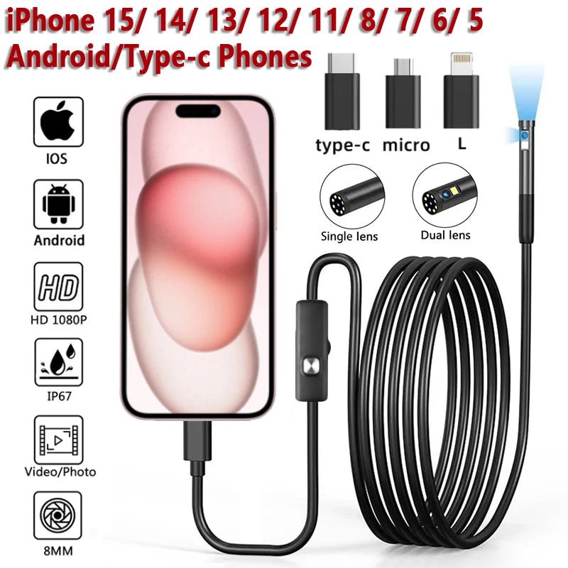 8mm 1080P Car Endoscope Boroscope For iPhone Android Type C - Plug And Play - stepyours.com