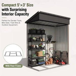 Nordivale 5x3FT Metal Outdoor Storage Shed with Sloping Roof and Base Lockable Tool Shed for Backyard Garden Patio Lawn