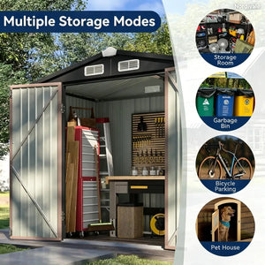 Nordivale 6x4FT Metal Garden Storage Shed Lockable Outdoor Tool Shelter with Sloping Roof for Backyard Patio Brown