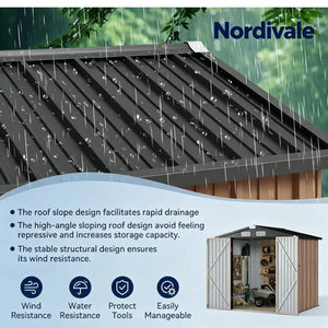 Nordivale 6x4FT Metal Garden Storage Shed Lockable Outdoor Tool Shelter with Sloping Roof for Backyard Patio Brown