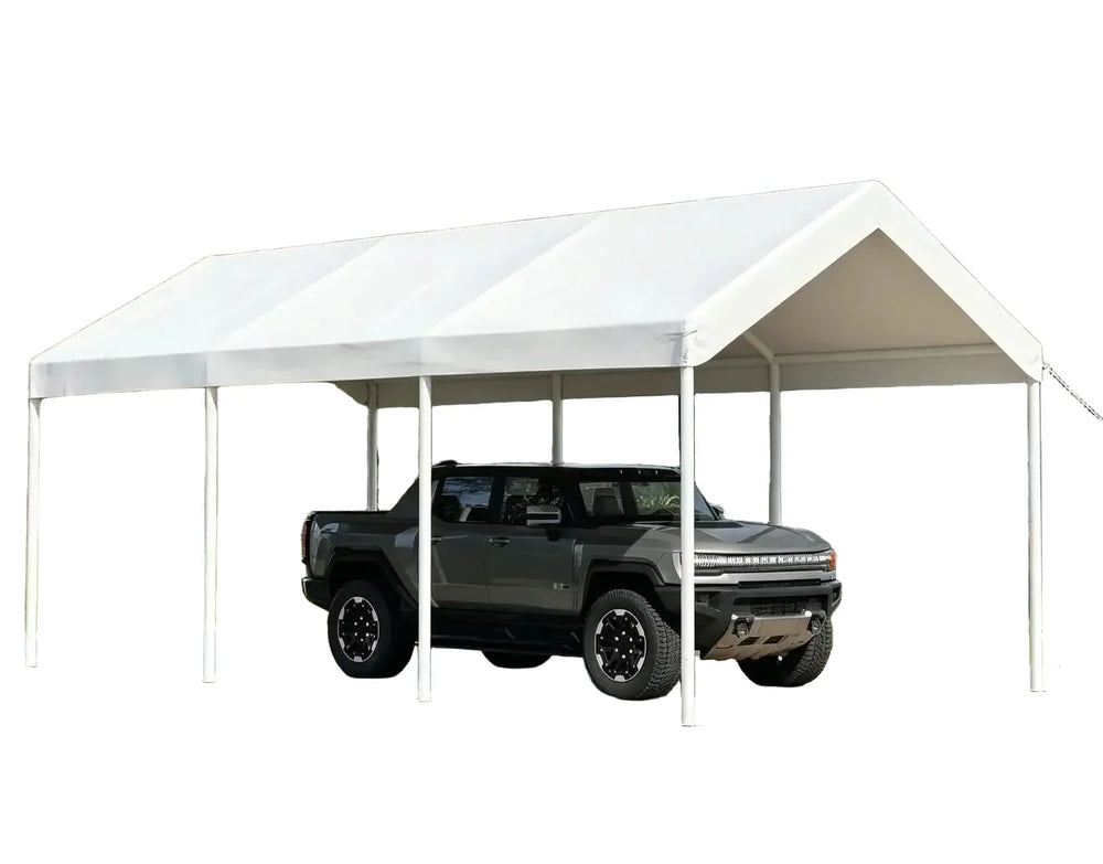 10x20FT Heavy Duty Carport Portable Garage Car Canopy Outdoor Car Tent for Cars Boats Trucks Steel Frame All Weather Protection Stakes Ropes Included White