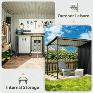 12x4ft Lean To Shed And Hardtop Gazebo Black 6x3.5ft Metal Storage Shed With Pergola 2 In 1 Garden Tool Shed For Patio Backyard Deck