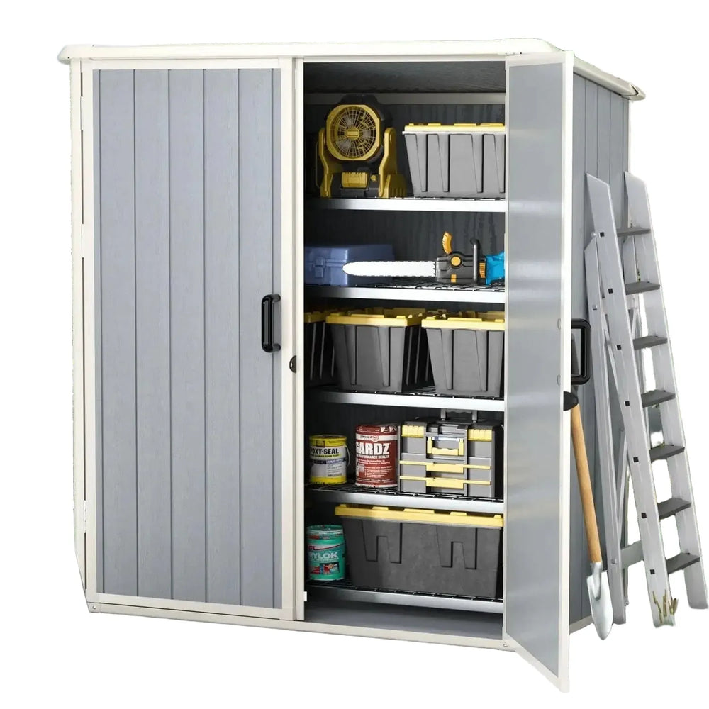 5x3ft Outdoor Storage Shed Resin Shed With Floor And Lockable Door Plastic Sheds For Garbage Can Tool Accessories Lawn Garden Grey