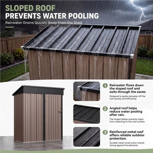 Nordivale 5x3FT Metal Outdoor Storage Shed with Sloping Roof and Base Lockable Tool Shed for Backyard Garden Patio Lawn