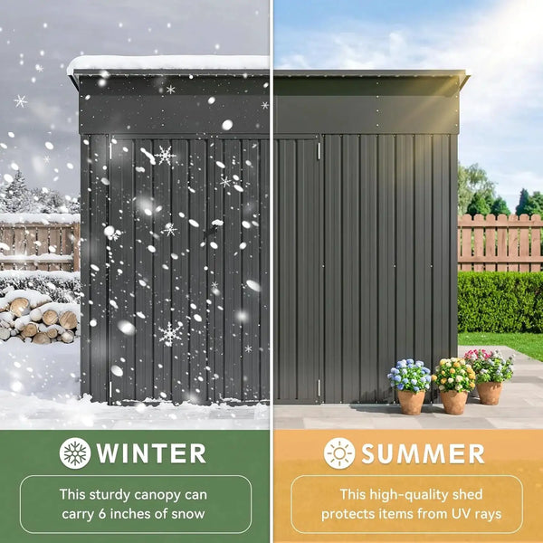 Nordivale 8x4FT Triple Door Metal Storage Shed Lockable Outdoor Cabinet Sloping Roof for Garden Backyard Tools Bicycles Black