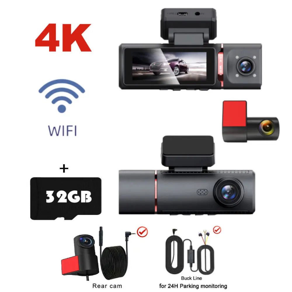 Sherway 3 Channel 4K Car Dash Cam With GPS Recorder 170 Degree Front Lens LCD - stepyours.com