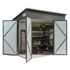 Nordivale 8x4FT Triple Door Metal Storage Shed Lockable Outdoor Cabinet Sloping Roof for Garden Backyard Tools Bicycles Black