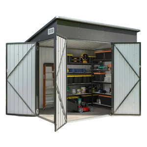 Nordivale 8x4FT Triple Door Metal Storage Shed Lockable Outdoor Cabinet Sloping Roof for Garden Backyard Tools Bicycles Black