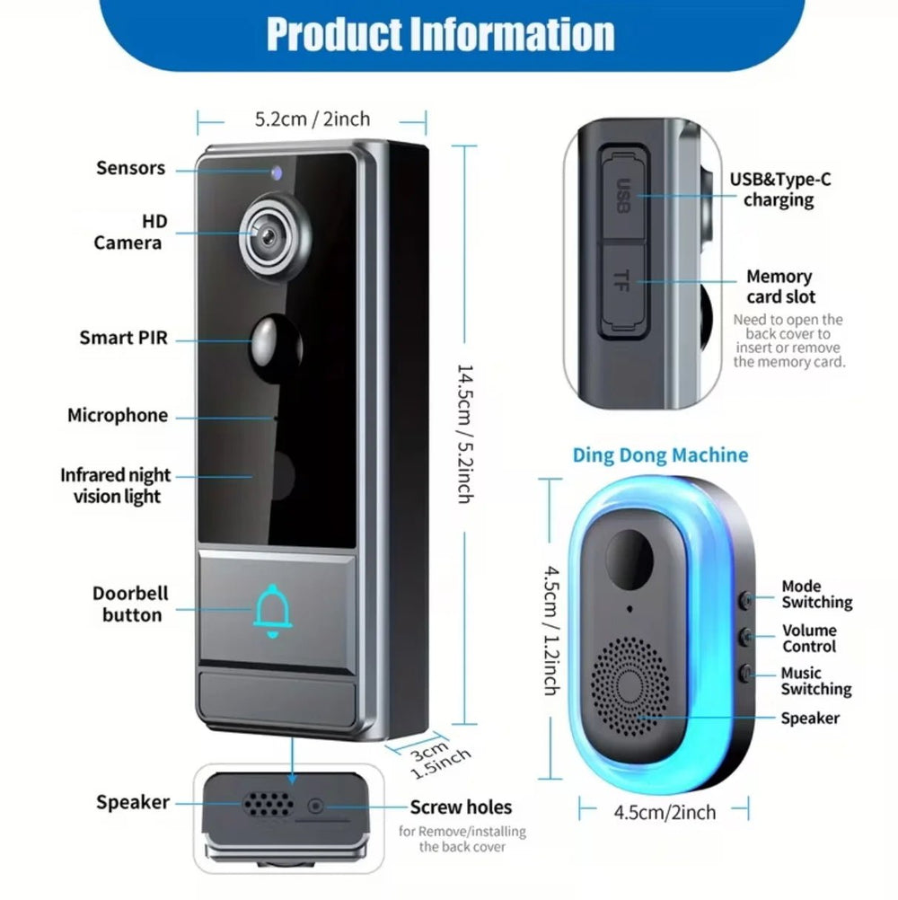 Wireless 960P HD Smart Doorbell With 3600mAh Battery Alerts - stepyours.com