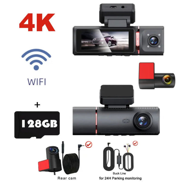 Sherway 3 Channel 4K Car Dash Cam With GPS Recorder 170 Degree Front Lens LCD - stepyours.com