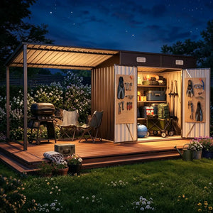 12x4ft Lean To Shed And Hardtop Gazebo Black 6x3.5ft Metal Storage Shed With Pergola 2 In 1 Garden Tool Shed For Patio Backyard Deck