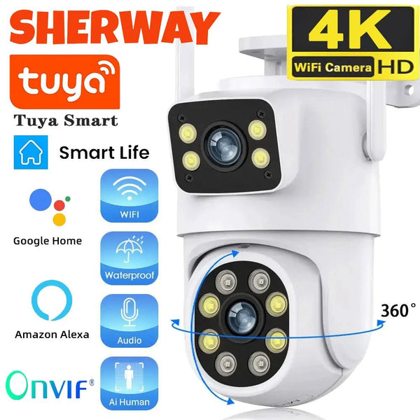 Sherway 4K 8MP Tuya Dual - Lens Outdoor PTZ Camera - AI Tracking and Smart Home - stepyours.com
