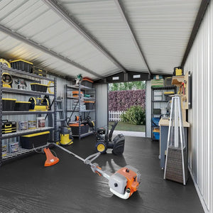 Nordivale 10x12FT Outdoor Storage Shed with Floor and Lockable Double Doors Heavy Duty Galvanized Steel Metal Shed for Bike Tool Generator Storage in Backyard Patio