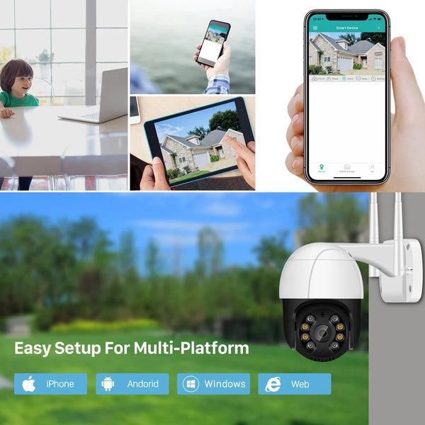 1080P PTZ WiFi IP Camera Outdoor - AI Human Detection 4X Digital Zoom H265 P2P - stepyours.com