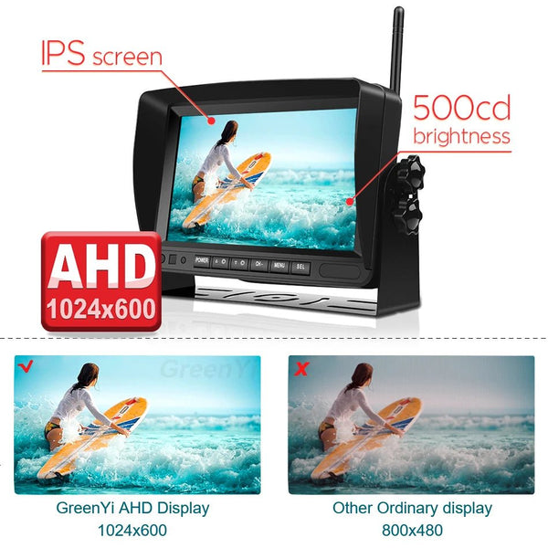 GreenYi 1280x720 HD AHD Wireless Truck DVR 7 Inch Night Vision Backup Camera - stepyours.com