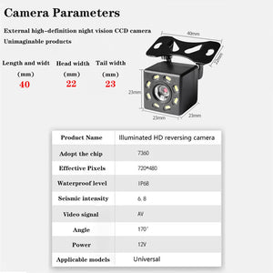 Car Rear View Camera 170 Degree IP68 Waterproof Parking Monitor Night Vision CCD - stepyours.com