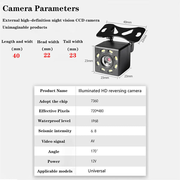 Car Rear View Camera 170 Degree IP68 Waterproof Parking Monitor Night Vision CCD - stepyours.com