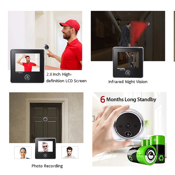 KAK 2.8" LCD Screen Electronic Door Viewer Bell IR Night Door Camera Photo Recording Digital Door Viewer Smart Peephole Doorbell by stepyours.com
