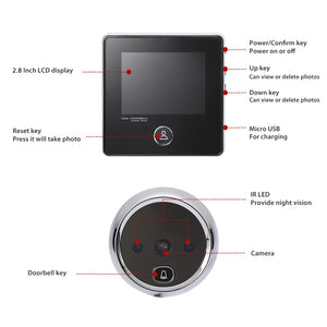 KAK 2.8" LCD Screen Electronic Door Viewer Bell IR Night Door Camera Photo Recording Digital Door Viewer Smart Peephole Doorbell by stepyours.com