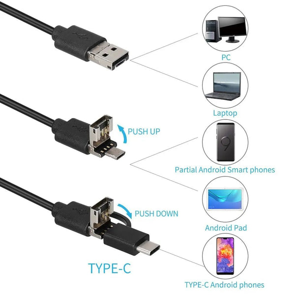 AN98A 8mm Endoscope Camera 1080P USB Borescope 8 LEDs 5M Cable Hooks - stepyours.com