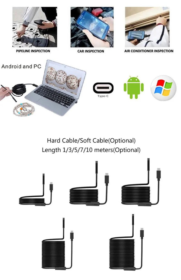 JCWHCAM Type C Endoscope 7.0mm USB C Inspection Camera For Android PC - stepyours.com