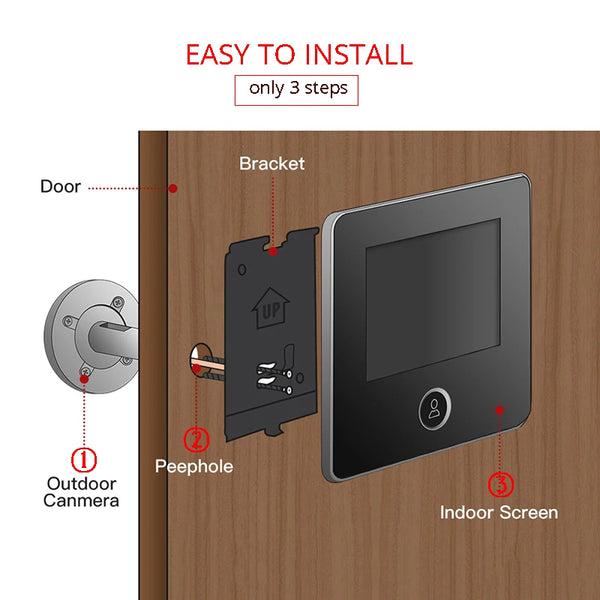 KAK 2.8" LCD Screen Electronic Door Viewer Bell IR Night Door Camera Photo Recording Digital Door Viewer Smart Peephole Doorbell by stepyours.com