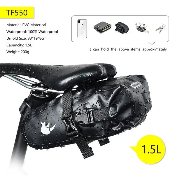 Rhinowalk Bicycle Saddle Bag 1.5L 2.5L Full Waterproof Cycling Seat Bag MTB Road Repair Tools Bag Bike Tail Pack Accessories