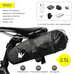 Rhinowalk Bicycle Saddle Bag 1.5L 2.5L Full Waterproof Cycling Seat Bag MTB Road Repair Tools Bag Bike Tail Pack Accessories