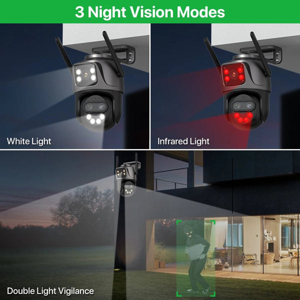 6K 9MP Outdoor Tri - Lens WiFi IP Camera - Auto Tracking And Dual Screen - stepyours.com