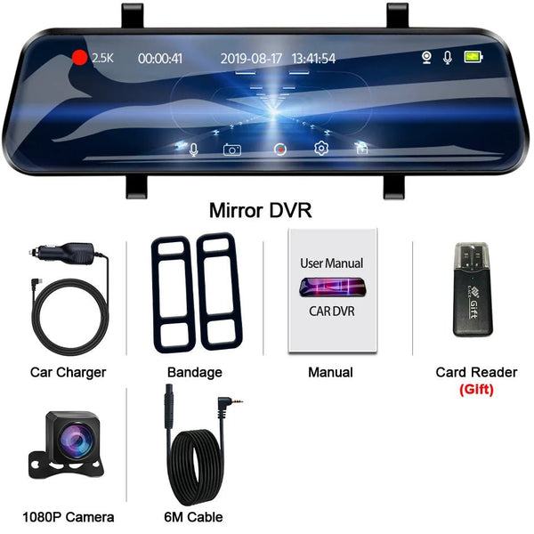 ACCEO Car DVR 10 Inch Rear View Mirror Dash Cam With WiFi 2K Front 1080P Rear - stepyours.com