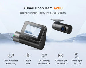 70mai A200 Dash Cam 2 Inch LCD Dual Channel 1080P Car DVR 24H Parking - stepyours.com