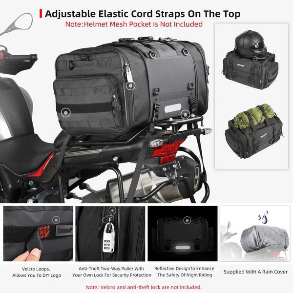 Rhinowalk Motorcycle Rear Seat Bag Travel Luggage Waterproof 19L-80L Expandable Motor Tail/Trunk/Rack Bag For Most Motorcycle