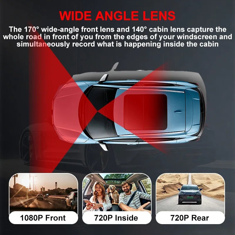 3 Channel WiFi Car DVR 1080P Front Inside Rear 170 Degree Night Vision G Sensor - stepyours.com