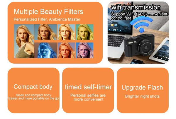 Ourlife Compact 5K Digital Camera With 18X Zoom 75MP 180 Flip Screen WiFi - stepyours.com