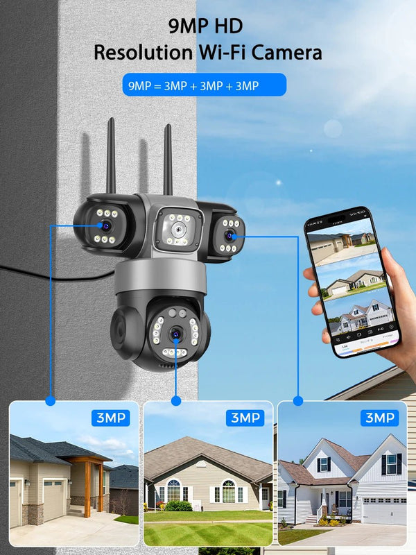 12MP Outdoor WiFi PTZ Camera With 6K HD Triple Lens Waterproof - stepyours.com