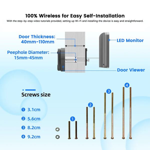 3MP Smart Life Tuya 1080P WiFi Door Bell Eye Peephole Camera 5000mAh Battery PIR Motion Detector IR Alexa Google Digital Viewer by stepyours.com