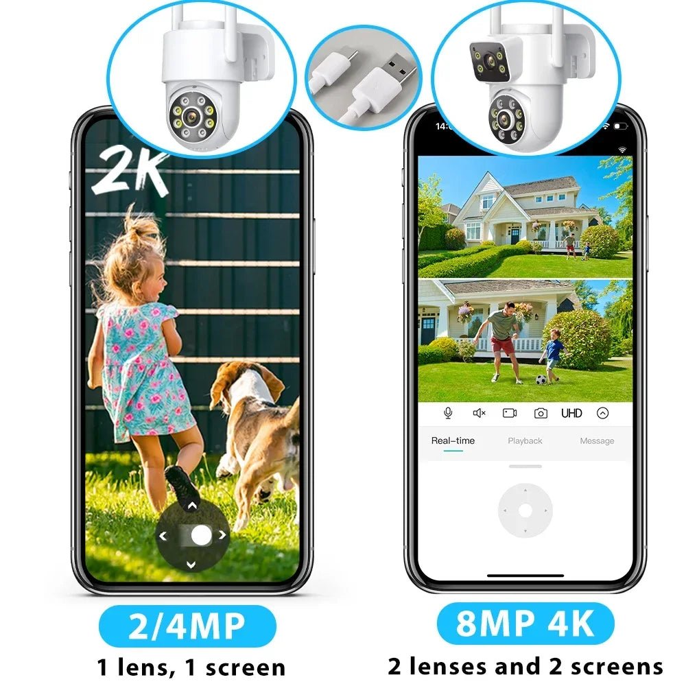 Hooked On 8MP 4K WiFi PTZ Camera Dual Lens Outdoor Security ICSEE App - stepyours.com