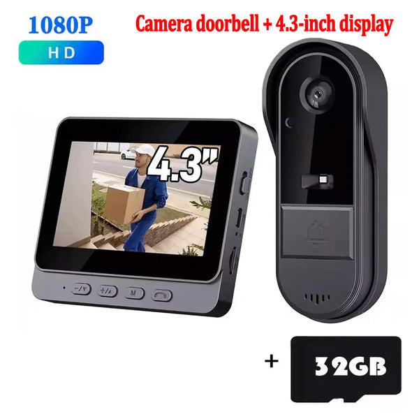 Wireless Wifi Doorbell Camera 1080P Video Intercom Doorbell Waterproof 4.3in IPS Screen Home Security Door Bell IR Night Vision by stepyours.com