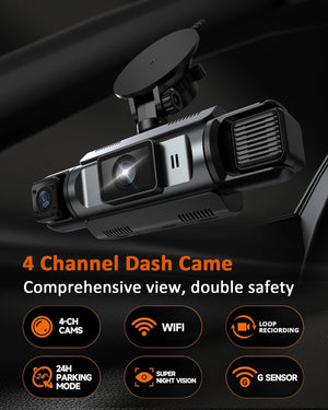 4 Channel WiFi Dash Cam 1080P Front Rear Left Right Night Vision Loop Recording - stepyours.com