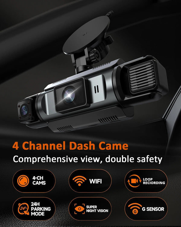 4 Channel WiFi Dash Cam 1080P Front Rear Left Right Night Vision Loop Recording - stepyours.com