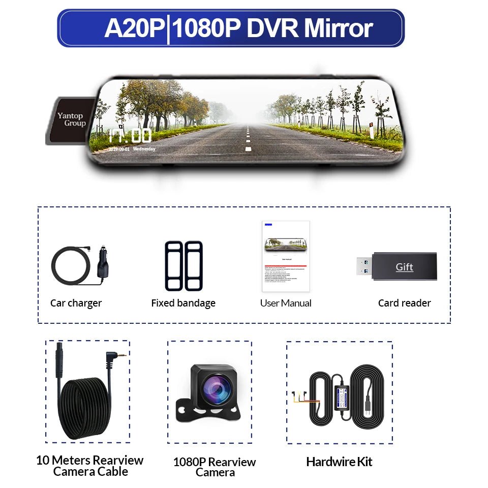 Acceo 10 Inch Car DVR Rearview Mirror Dual 1080P Touch Screen Night Vision - stepyours.com