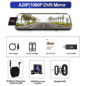 10 Inch Car DVR Touch Screen Dual 1080P Front And Rear Rearview Mirror Camera - stepyours.com