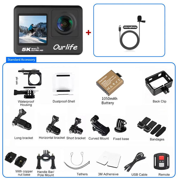Ourlife MTR60 Action Cam 2.0 Touch Screen EIS 170 Degree Waterproof 30M WiFi - stepyours.com