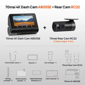 70mai 4K Dash Cam A800SE GPS ADAS Voice Control Ultra HD WiFi 6 - stepyours.com